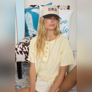 Boxy Short Sleeve Knit Henley Crop Top